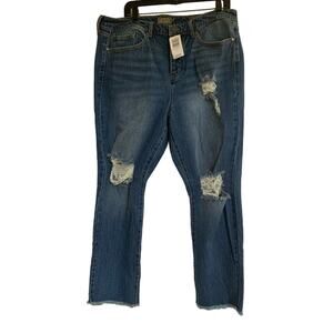 Torrid High Rise Button Fly Straight 14R NWT Denim Distressed Women Cropped Jean